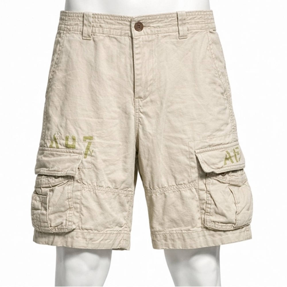 Aeropostale Beige Cargo Shorts with Green Print Accents